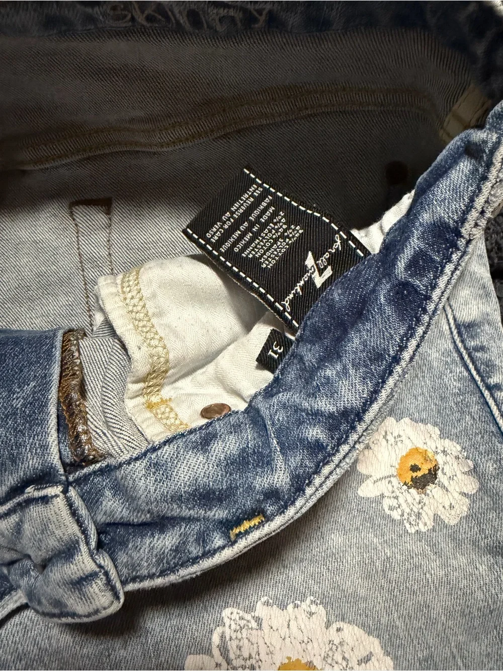 7 For All Mankind Light Blue Daisy Smile Denim Shorts